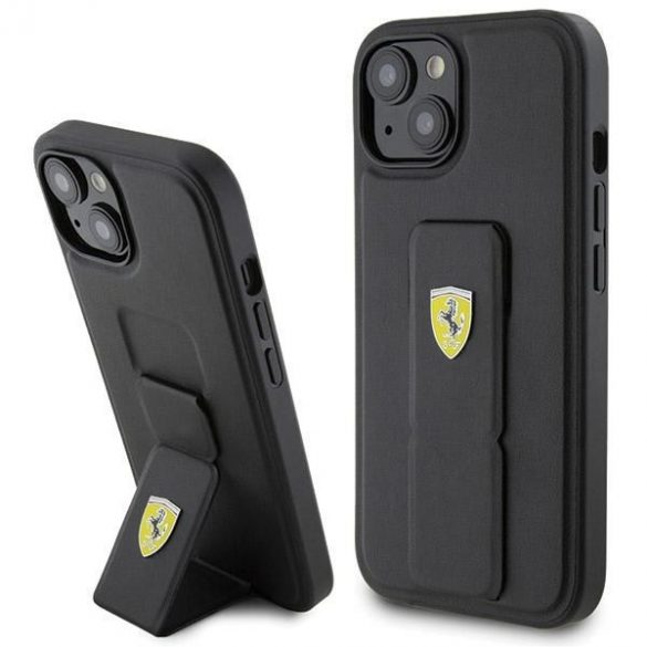 Ferrari FEHCP15SGSPSIK iPhone 15 / 14 / 13 6.1" carcasă rigidă/neagră Grip Stand Metal Logo