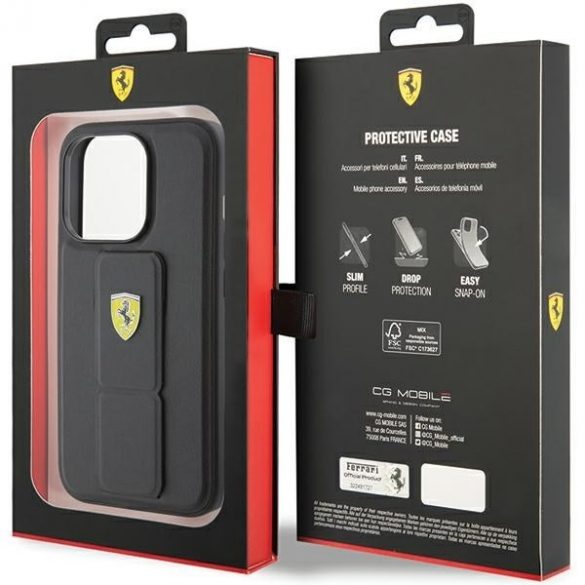 Carcasă rigidă Ferrari FEHCP15LGSPSIK iPhone 15 Pro 6.1, neagră/grip Stand”