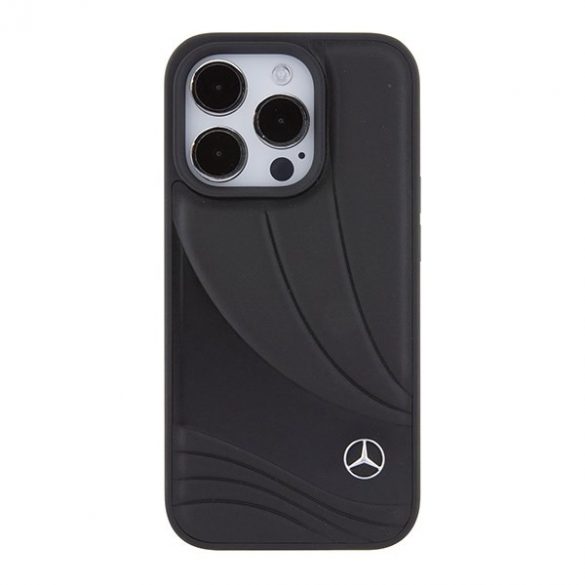 Mercedes MEHCP15L8ROLK iPhone 15 Pro 6.1 negru / negru hard Husă piele Wave Patern"