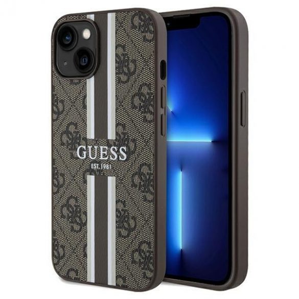 Guess GUHMP15SP4RPSW iPhone 15 / 14 / 13 6.1" husă rigidă maro/brązowy 4G Printed Stripes MagSafe