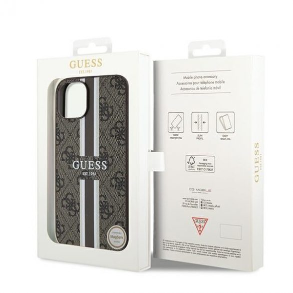 Guess GUHMP15SP4RPSW iPhone 15 / 14 / 13 6.1" husă rigidă maro/brązowy 4G Printed Stripes MagSafe