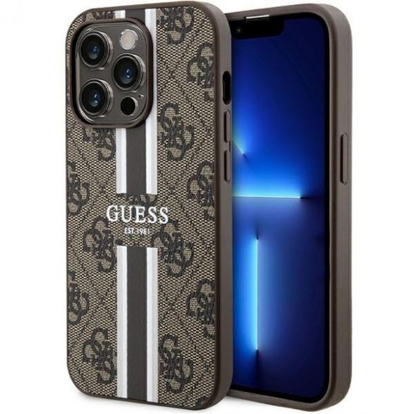 Guess GUHMP15LP4RPSW iPhone 15 Pro 6.1" husă rigidă maro/brązowy 4G Printed Stripes MagSafe