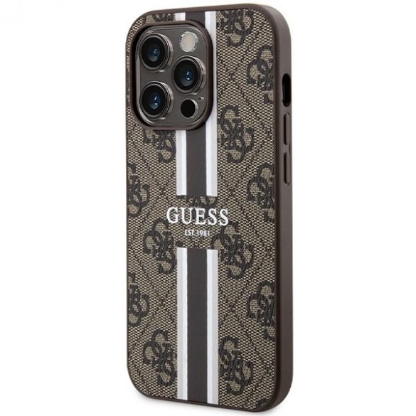 Guess GUHMP15LP4RPSW iPhone 15 Pro 6.1" husă rigidă maro/brązowy 4G Printed Stripes MagSafe