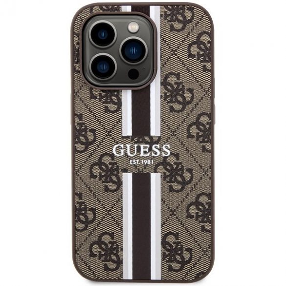 Guess GUHMP15LP4RPSW iPhone 15 Pro 6.1" husă rigidă maro/brązowy 4G Printed Stripes MagSafe