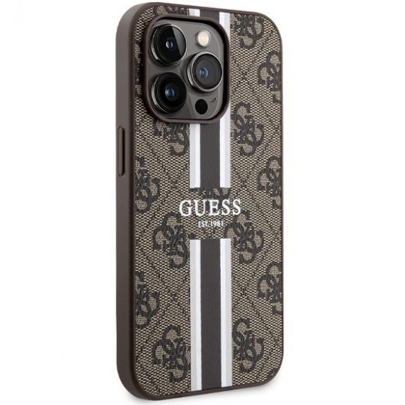 Guess GUHMP15LP4RPSW iPhone 15 Pro 6.1" husă rigidă maro/brązowy 4G Printed Stripes MagSafe