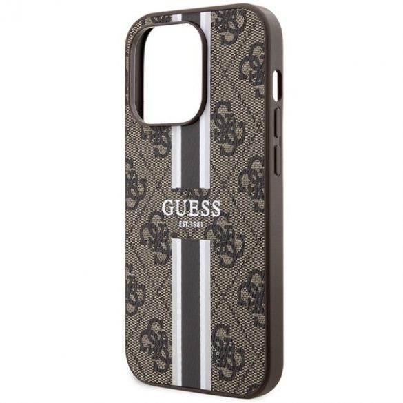 Guess GUHMP15LP4RPSW iPhone 15 Pro 6.1" husă rigidă maro/brązowy 4G Printed Stripes MagSafe