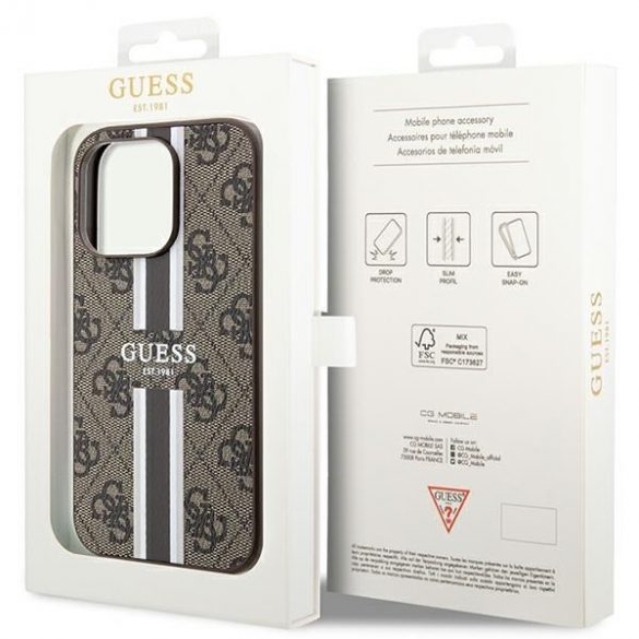 Guess GUHMP15LP4RPSW iPhone 15 Pro 6.1" husă rigidă maro/brązowy 4G Printed Stripes MagSafe