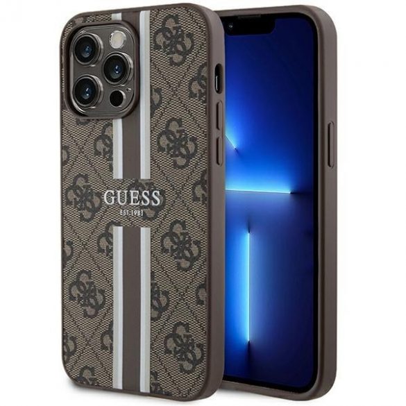 Guess GUHMP15XP4RPSW iPhone 15 Pro Max 6,7" husă rigidă maro/brązowy 4G Printed Stripes MagSafe