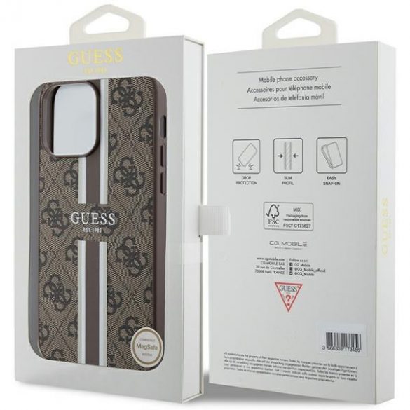 Guess GUHMP15XP4RPSW iPhone 15 Pro Max 6,7" husă rigidă maro/brązowy 4G Printed Stripes MagSafe