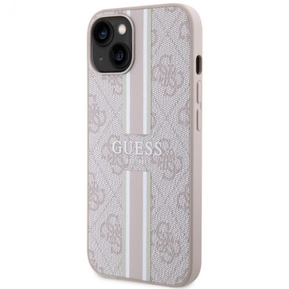 Guess GUHMP15SP4RPSP iPhone 15 / 14 / 13 6.1" roz/roz hard Husă 4G imprimate dungi MagSafe