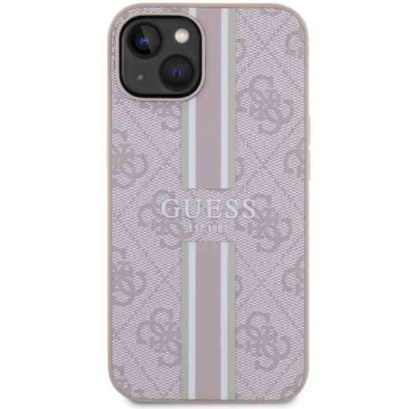 Guess GUHMP15SP4RPSP iPhone 15 / 14 / 13 6.1" roz/roz hard Husă 4G imprimate dungi MagSafe