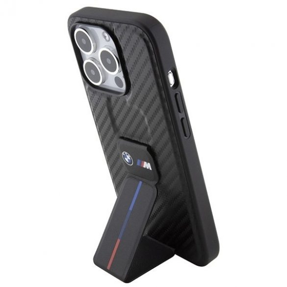 BMW BMHCP15LGSPCCK iPhone 15 Pro 6.1 negru/negru hard Husă Grip Stand Smooth & Carbon"