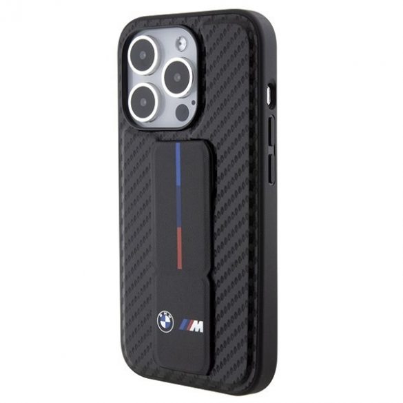 BMW BMHCP15LGSPCCK iPhone 15 Pro 6.1 negru/negru hard Husă Grip Stand Smooth & Carbon"