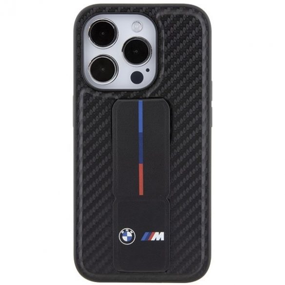 BMW BMHCP15LGSPCCK iPhone 15 Pro 6.1 negru/negru hard Husă Grip Stand Smooth & Carbon"