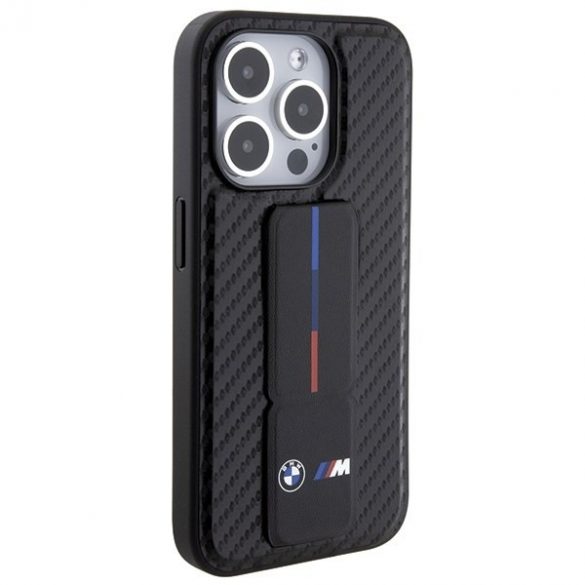 BMW BMHCP15LGSPCCK iPhone 15 Pro 6.1 negru/negru hard Husă Grip Stand Smooth & Carbon"