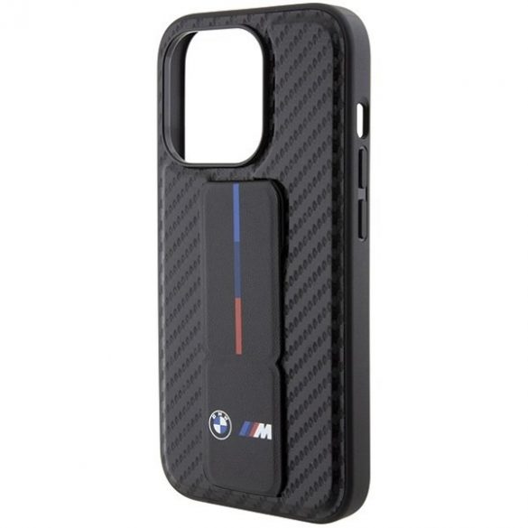 BMW BMHCP15LGSPCCK iPhone 15 Pro 6.1 negru/negru hard Husă Grip Stand Smooth & Carbon"