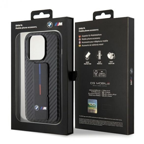 BMW BMHCP15LGSPCCK iPhone 15 Pro 6.1 negru/negru hard Husă Grip Stand Smooth & Carbon"