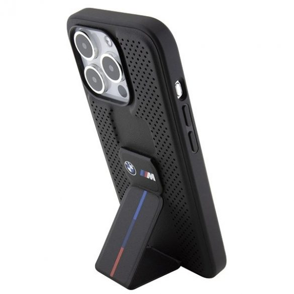 BMW BMHCP15LGSPPRK Carcasă rigidă pentru iPhone 15 Pro 6.1, neagră/neagră Grip Stand Smooth & Perforated"