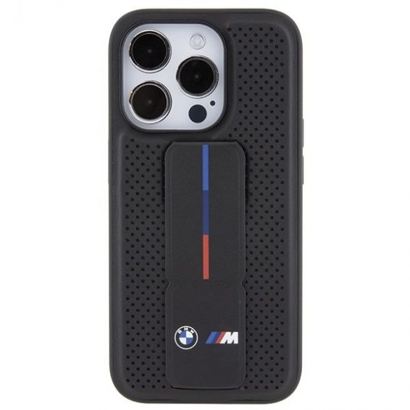 BMW BMHCP15LGSPPRK Carcasă rigidă pentru iPhone 15 Pro 6.1, neagră/neagră Grip Stand Smooth & Perforated"