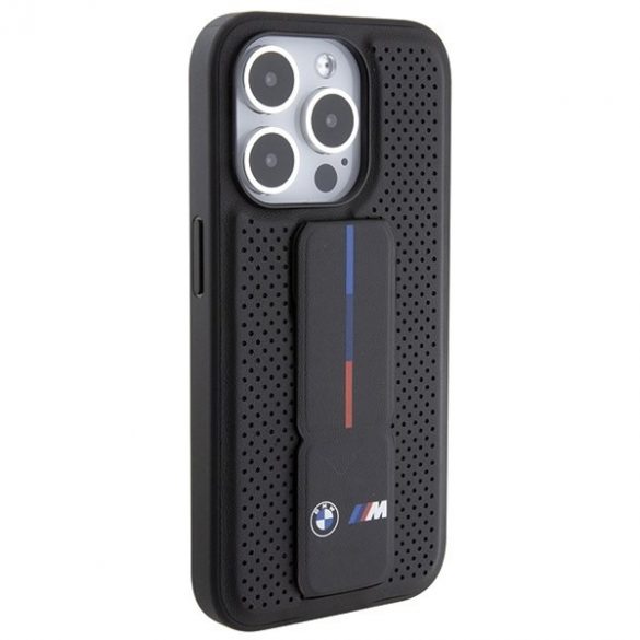 BMW BMHCP15LGSPPRK Carcasă rigidă pentru iPhone 15 Pro 6.1, neagră/neagră Grip Stand Smooth & Perforated"