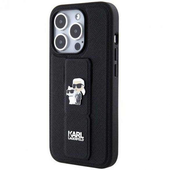 Karl Lagerfeld KLHCP13LGSAKCPK iPhone 13 Pro / 13 6.1 carcasa rigidă neagră Gripstand Saffiano Karl & Choupette Pins"