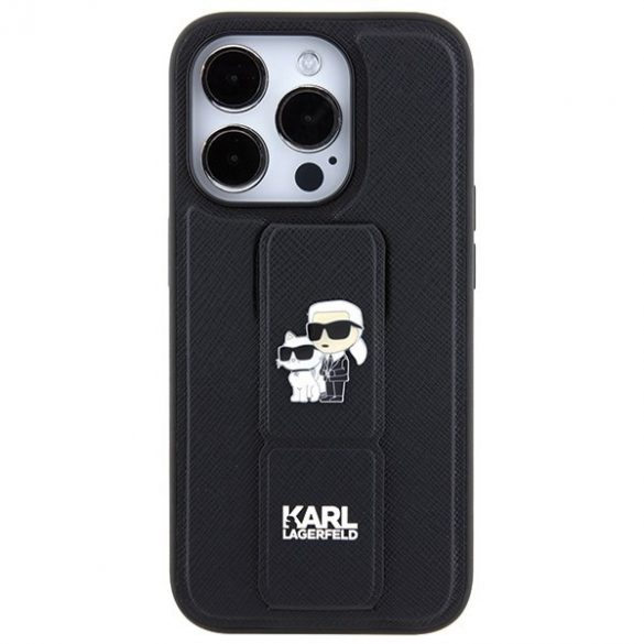 Karl Lagerfeld KLHCP13LGSAKCPK iPhone 13 Pro / 13 6.1 carcasa rigidă neagră Gripstand Saffiano Karl & Choupette Pins"