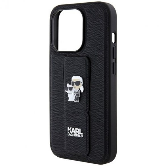 Karl Lagerfeld KLHCP13LGSAKCPK iPhone 13 Pro / 13 6.1 carcasa rigidă neagră Gripstand Saffiano Karl & Choupette Pins"