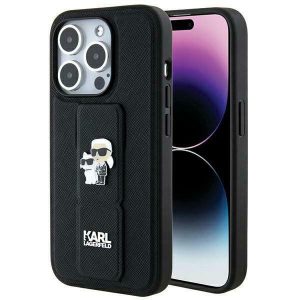 Karl Lagerfeld KLHCP14LGSAKCPK iPhone 14 Pro 6.1 carcasă rigidă/neagră Gripstand Saffiano Karl & Choupette Pins"