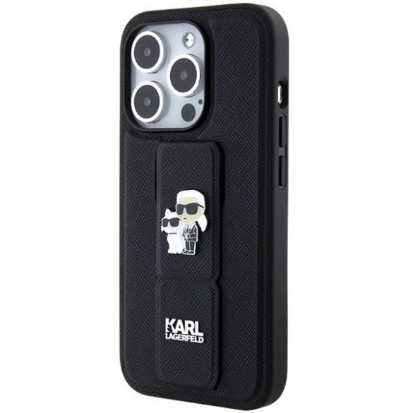 Karl Lagerfeld KLHCP14LGSAKCPK iPhone 14 Pro 6.1 carcasă rigidă/neagră Gripstand Saffiano Karl & Choupette Pins"