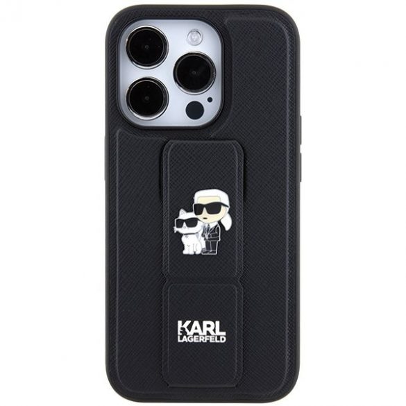 Karl Lagerfeld KLHCP14LGSAKCPK iPhone 14 Pro 6.1 carcasă rigidă/neagră Gripstand Saffiano Karl & Choupette Pins"