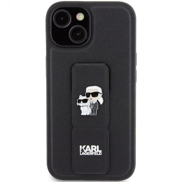 Karl Lagerfeld KLHCP15SGSAKCPK iPhone 15 / 14 / 13 6.1" carcasă rigidă/neagră Gripstand Saffiano Karl&Choupette Ace