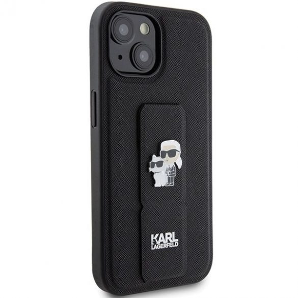 Karl Lagerfeld KLHCP15SGSAKCPK iPhone 15 / 14 / 13 6.1" carcasă rigidă/neagră Gripstand Saffiano Karl&Choupette Ace