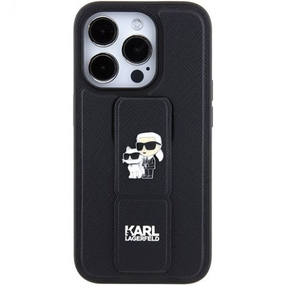 Karl Lagerfeld KLHCP15LGSAKCPK iPhone 15 Pro 6.1 carcasă rigidă/neagră Gripstand Saffiano Karl & Choupette Pins"