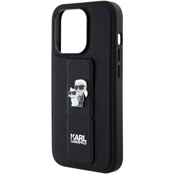 Karl Lagerfeld KLHCP15LGSAKCPK iPhone 15 Pro 6.1 carcasă rigidă/neagră Gripstand Saffiano Karl & Choupette Pins"