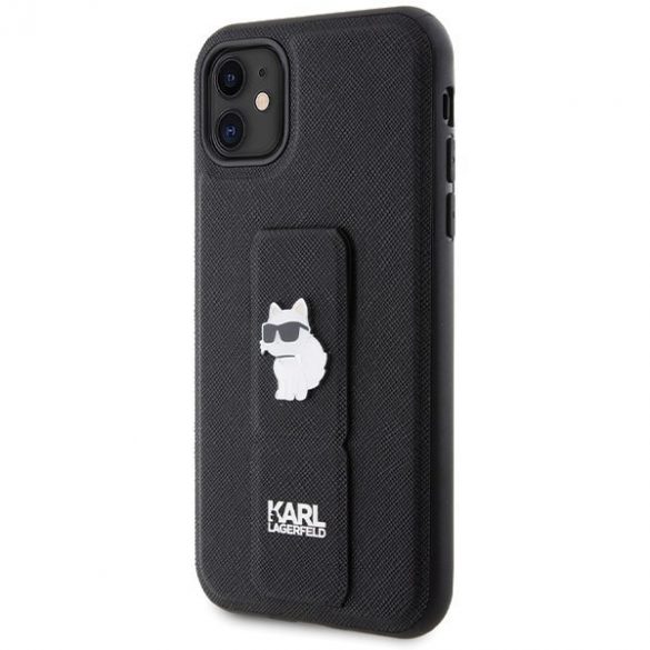 Karl Lagerfeld KLHCN61GSACHPK iPhone 11 / Xr 6.1 carcasă rigidă/neagră Gripstand Saffiano Choupette Pins"