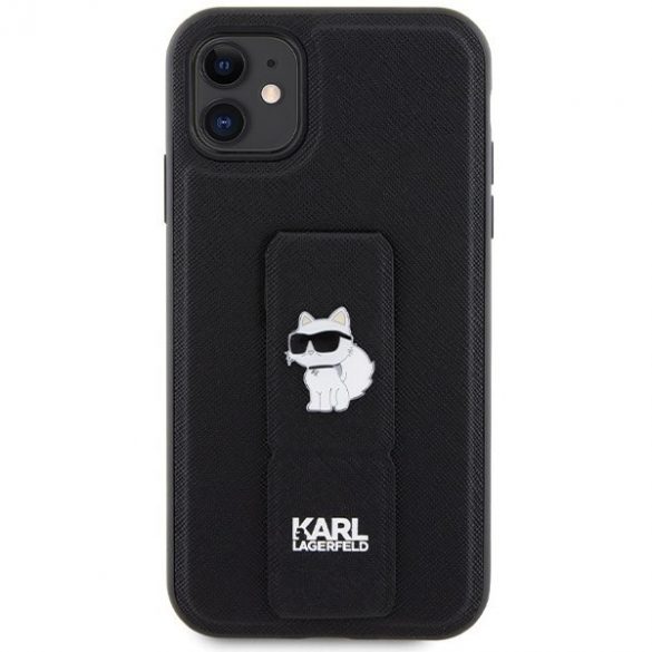 Karl Lagerfeld KLHCN61GSACHPK iPhone 11 / Xr 6.1 carcasă rigidă/neagră Gripstand Saffiano Choupette Pins"