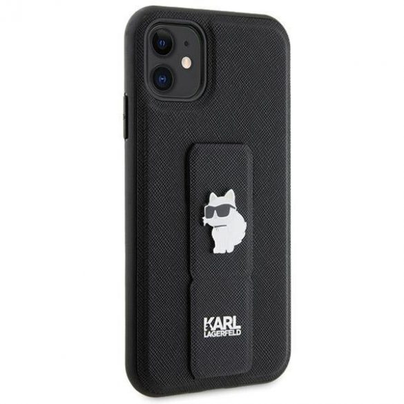 Karl Lagerfeld KLHCN61GSACHPK iPhone 11 / Xr 6.1 carcasă rigidă/neagră Gripstand Saffiano Choupette Pins"