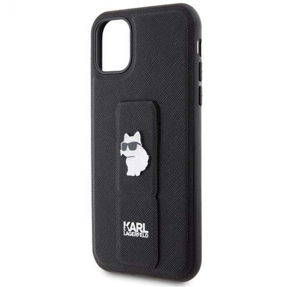 Karl Lagerfeld KLHCN61GSACHPK iPhone 11 / Xr 6.1 carcasă rigidă/neagră Gripstand Saffiano Choupette Pins"