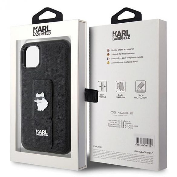 Karl Lagerfeld KLHCN61GSACHPK iPhone 11 / Xr 6.1 carcasă rigidă/neagră Gripstand Saffiano Choupette Pins"