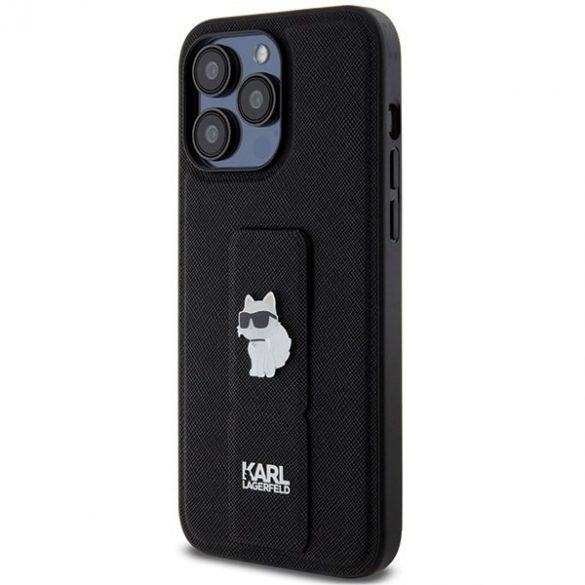 Karl Lagerfeld KLHCP13LGSACHPK iPhone 13 Pro / 13 6.1 carcasa rigidă neagră Gripstand Saffiano Choupette Pins"