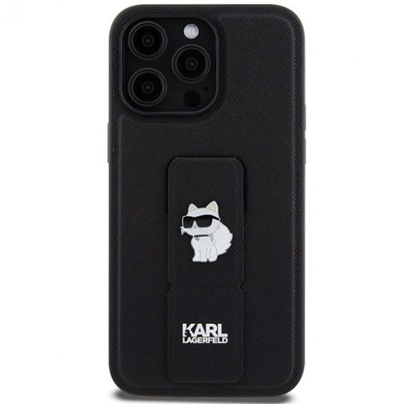 Karl Lagerfeld KLHCP13LGSACHPK iPhone 13 Pro / 13 6.1 carcasa rigidă neagră Gripstand Saffiano Choupette Pins"