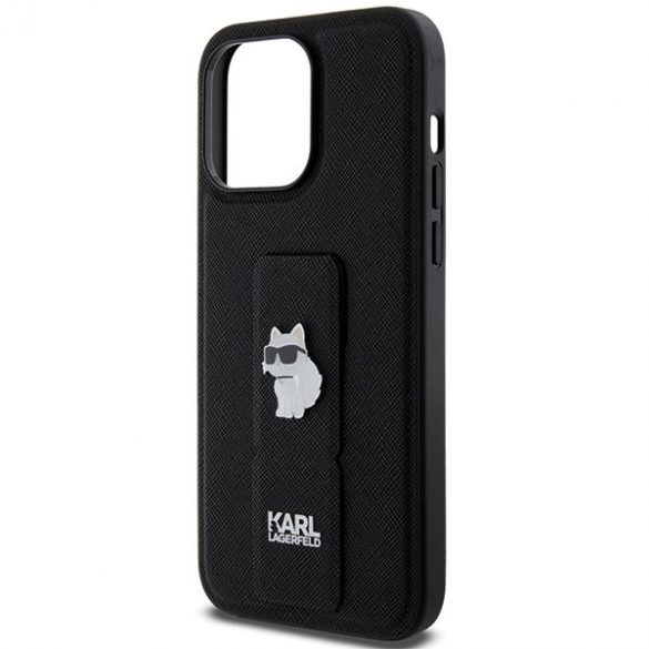 Karl Lagerfeld KLHCP13LGSACHPK iPhone 13 Pro / 13 6.1 carcasa rigidă neagră Gripstand Saffiano Choupette Pins"