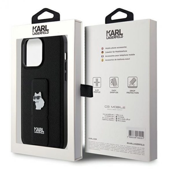 Karl Lagerfeld KLHCP13LGSACHPK iPhone 13 Pro / 13 6.1 carcasa rigidă neagră Gripstand Saffiano Choupette Pins"