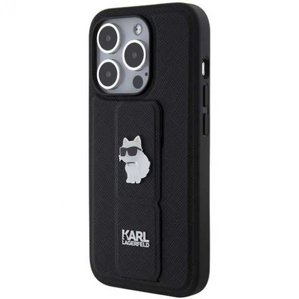 Karl Lagerfeld KLHCP14LGSACHPK iPhone 14 Pro 6.1 carcasă rigidă/neagră Gripstand Saffiano Choupette Pins"