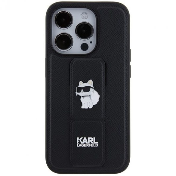 Karl Lagerfeld KLHCP14LGSACHPK iPhone 14 Pro 6.1 carcasă rigidă/neagră Gripstand Saffiano Choupette Pins"