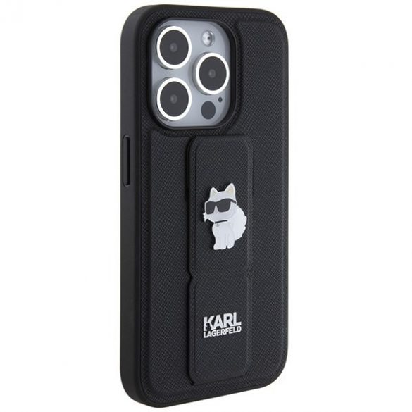 Karl Lagerfeld KLHCP14LGSACHPK iPhone 14 Pro 6.1 carcasă rigidă/neagră Gripstand Saffiano Choupette Pins"