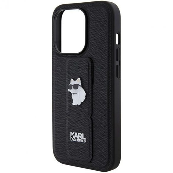 Karl Lagerfeld KLHCP14XGSACHPK iPhone 14 Pro Max 6.7 carcasă rigidă/neagră Gripstand Saffiano Choupette Pins"