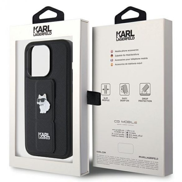 Karl Lagerfeld KLHCP14XGSACHPK iPhone 14 Pro Max 6.7 carcasă rigidă/neagră Gripstand Saffiano Choupette Pins"