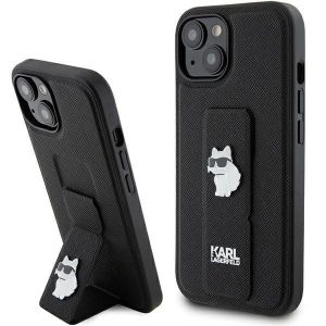 Karl Lagerfeld KLHCP15SGSACHPK iPhone 15 / 14 / 13 6.1" carcasă rigidă/neagră Gripstand Saffiano Choupette Pins