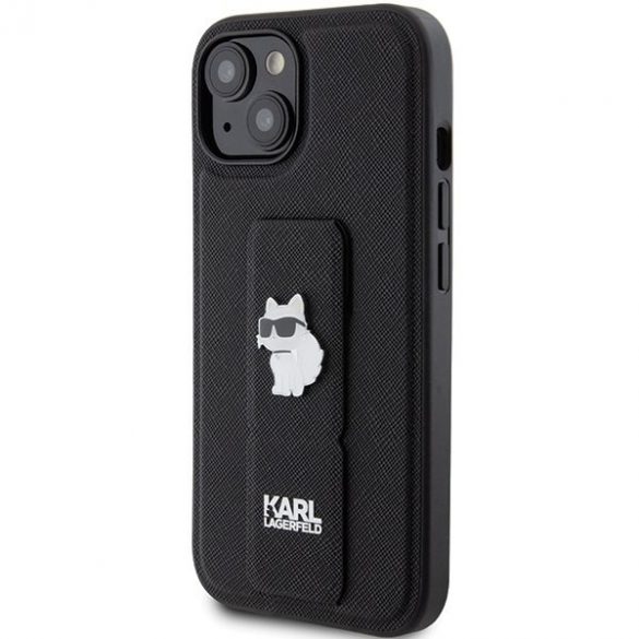 Karl Lagerfeld KLHCP15SGSACHPK iPhone 15 / 14 / 13 6.1" carcasă rigidă/neagră Gripstand Saffiano Choupette Pins